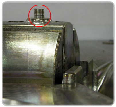 Example of a core used to form a hole in a plastic molded part